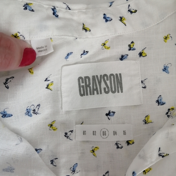 Anthropologie Grayson The Hero 100% Linen Butterfly Print White Button Up 3 or M - Picture 13 of 16